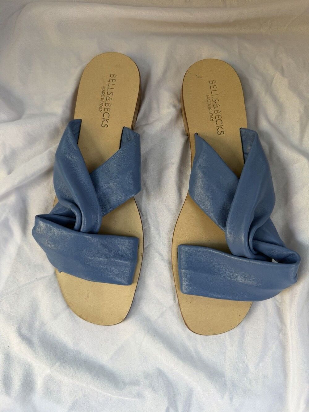 Bells & Becks Blue Leather Slip-On Slide Sandals Made in Italy Women Size 9.5